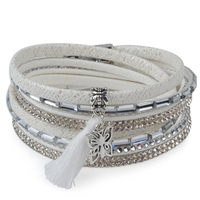 Candy Wide Crystal Leather Boho Bracelet