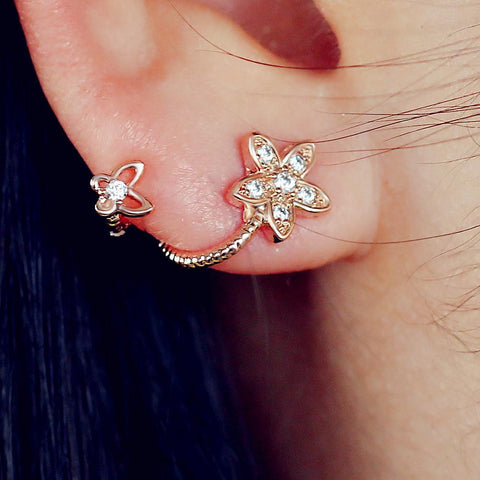 Double-Sided Crystal Flower Stud Earrings
