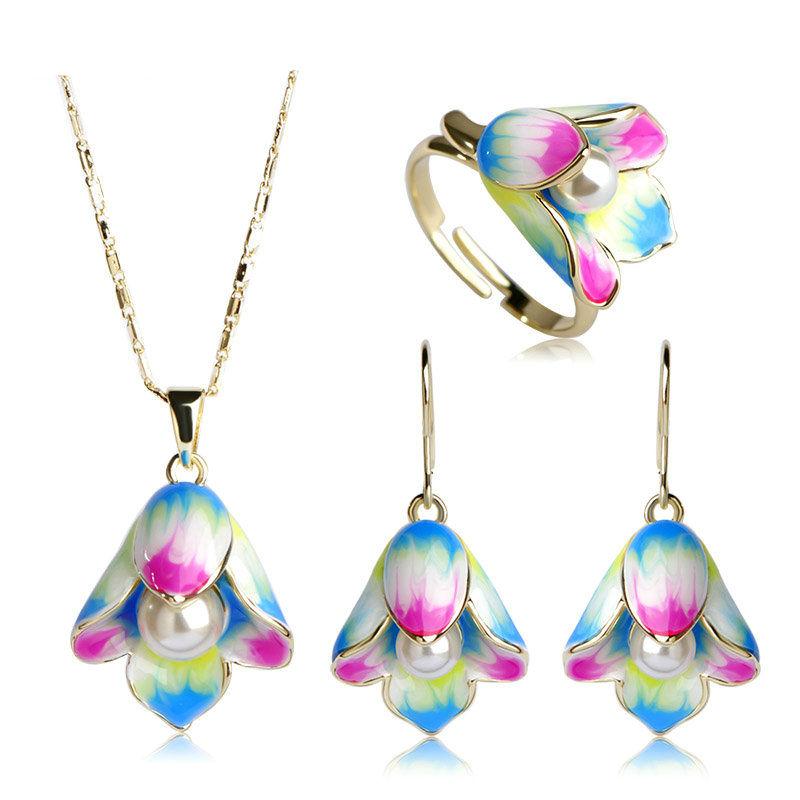 Vibrant Color Pearl Flower Jewelry Set