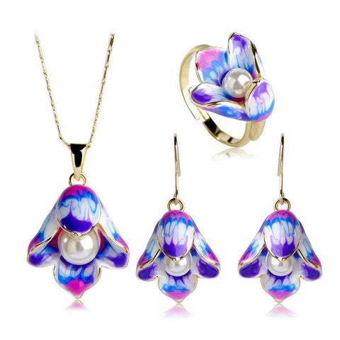 Vibrant Color Pearl Flower Jewelry Set