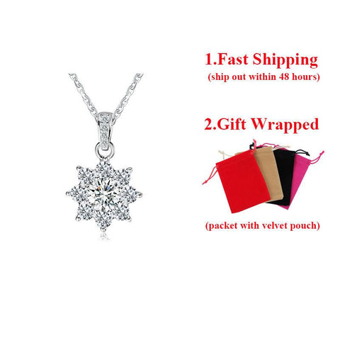 Silver Crystal Snowflake Pendants Necklace