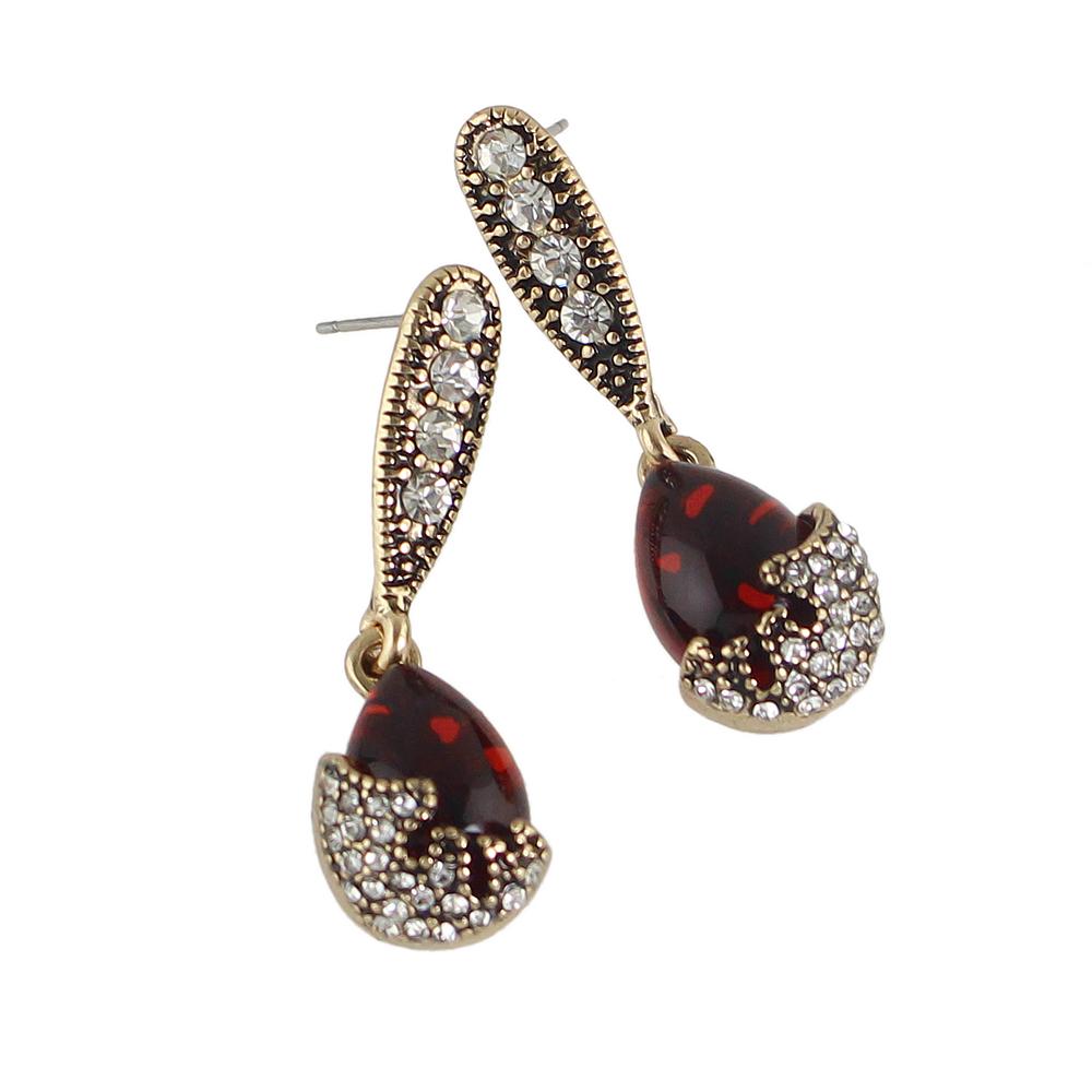 Antique Red Stone Water Drop Pendant Jewelry Set