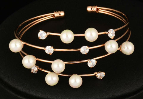 Simulated Crystal and Pearl Cuff Bracelet