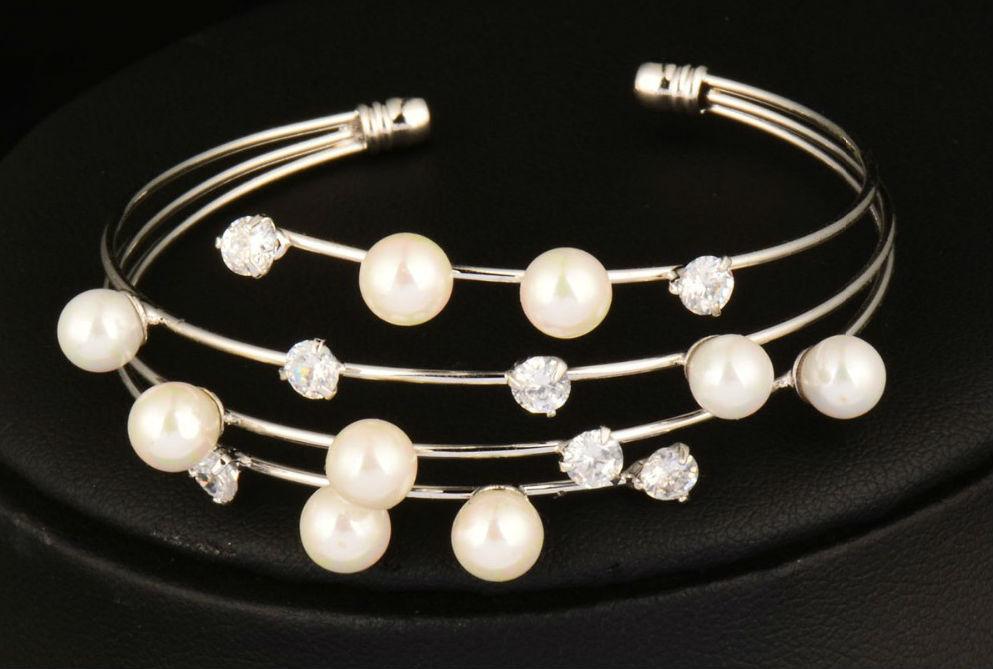 Simulated Crystal and Pearl Cuff Bracelet