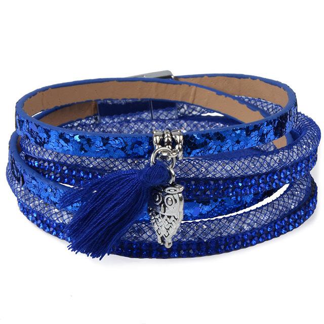 Candy Wide Crystal Leather Boho Bracelet