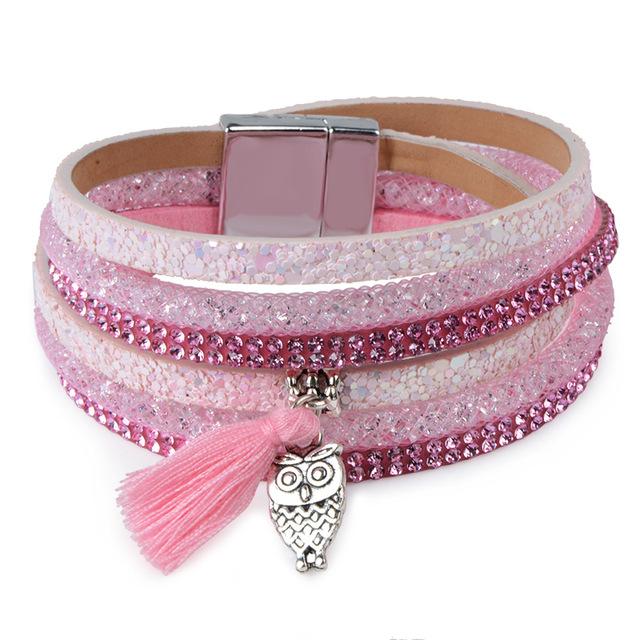 Candy Wide Crystal Leather Boho Bracelet