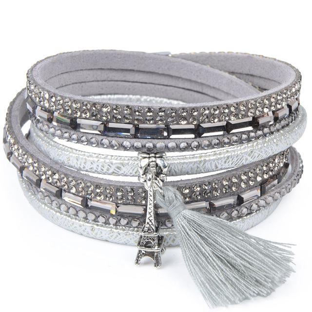 Candy Wide Crystal Leather Boho Bracelet